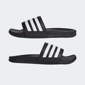 Adidas Adilette Comfort Slides Black White Three Stripe Logo Women US 7 Swim